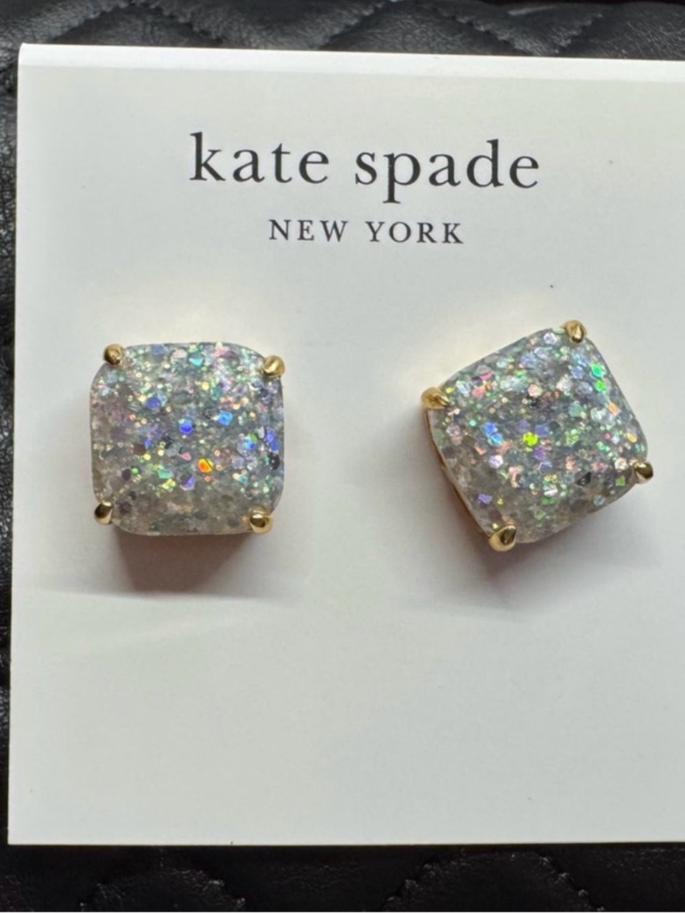 Kate Spade Iridescent Glitter Square Stud Earrings - Silver